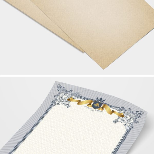 50 Blatt Briefpapier 5x10 MIX | Vintage Urkunden Zertifikate Mix 5 Motive | Motivpapier A4 | edles Design Papier | beidseitig bedruckt | Set | 90 g/m²