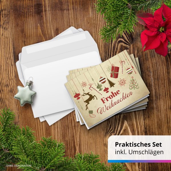 10 Weihnachtskarten Grußkarten zu Weihnachten - Klappkarten mit Umschlägen - Frohe Weihnachten Vintage Modern Edel Beige