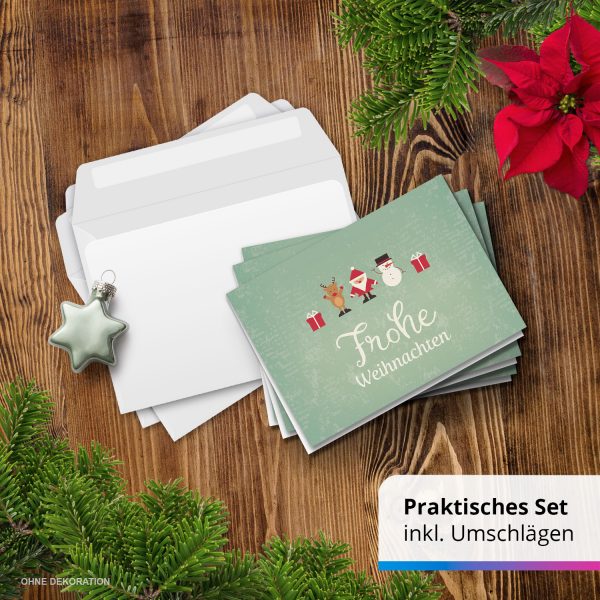 10 Weihnachtskarten Grußkarten zu Weihnachten - Klappkarten mit Umschlägen - Frohe Weihnachten Vintage Modern Edel Türkis Weihnachtsmann