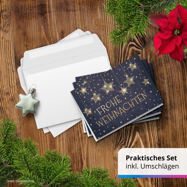 10 Weihnachtskarten Grußkarten zu Weihnachten - Klappkarten mit Umschlägen - Frohe Weihnachten Modern Sterne hängend
