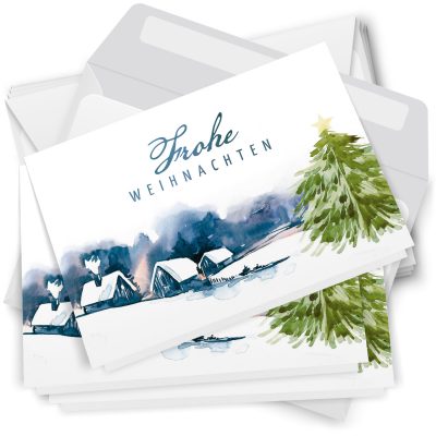 10 Weihnachtskarten Grußkarten zu Weihnachten - Klappkarten mit Umschlägen - Frohe Weihnachten Schneelandschaft modern