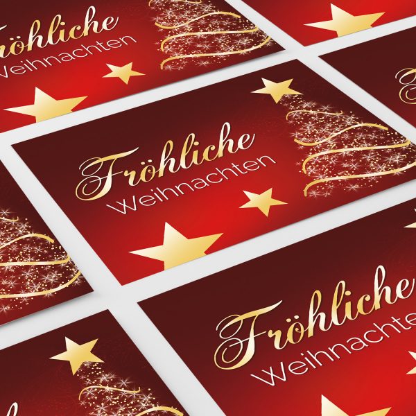 10 Weihnachtskarten Grußkarten zu Weihnachten - Klappkarten mit Umschlägen - Fröhliche Weihnachten Business Geschäftlich rot