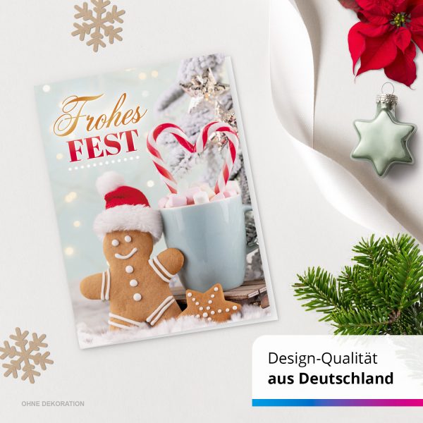 10 Weihnachtskarten Grußkarten zu Weihnachten - Klappkarten mit Umschlägen - Frohes Fest Lebkuchen Männchen Niedlich