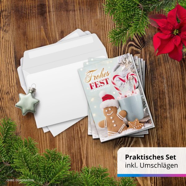 10 Weihnachtskarten Grußkarten zu Weihnachten - Klappkarten mit Umschlägen - Frohes Fest Lebkuchen Männchen Niedlich