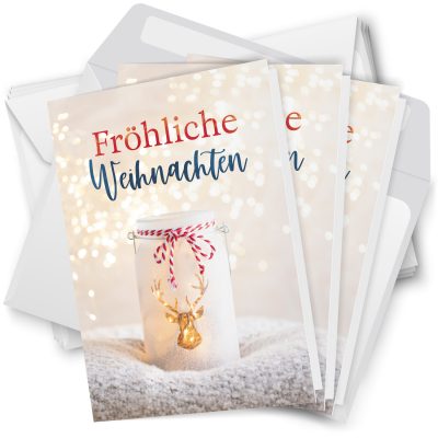 10 Weihnachtskarten Grußkarten zu Weihnachten - Klappkarten mit Umschlägen - Fröhliche Weihnachten Rentier Kerze