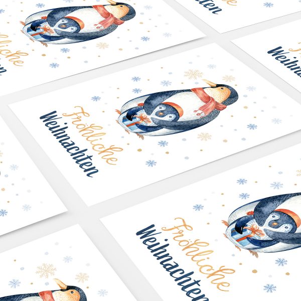 10 Weihnachtskarten Grußkarten zu Weihnachten - Klappkarten mit Umschlägen - Fröhliche Weihnachten Pinguine