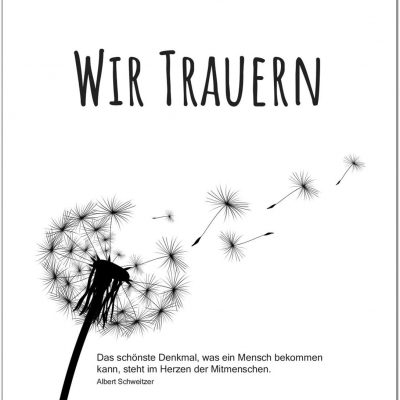15 x Trauerkarten mit 15 Umschlägen im Set - Motiv Pusteblume Einladung Beerdigung, Anzeige, Trauer, Sterbefall, Friedhof, Begräbnis