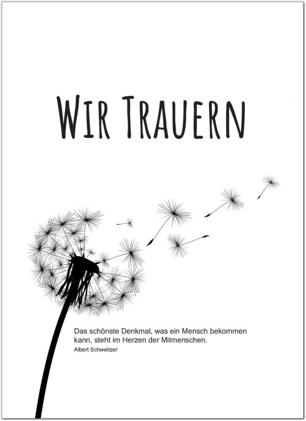 15 x Trauerkarten mit 15 Umschlägen im Set - Motiv Pusteblume Einladung Beerdigung, Anzeige, Trauer, Sterbefall, Friedhof, Begräbnis