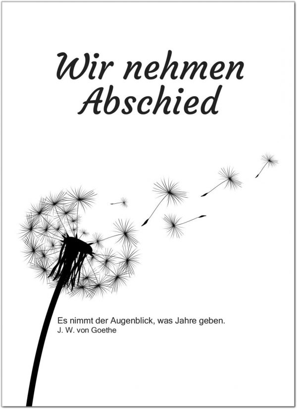 15 x Trauerkarten mit 15 Umschlägen im Set - Motiv Pusteblume 2 - Einladung Beerdigung, Anzeige, Trauer, Sterbefall, Friedhof, Begräbnis
