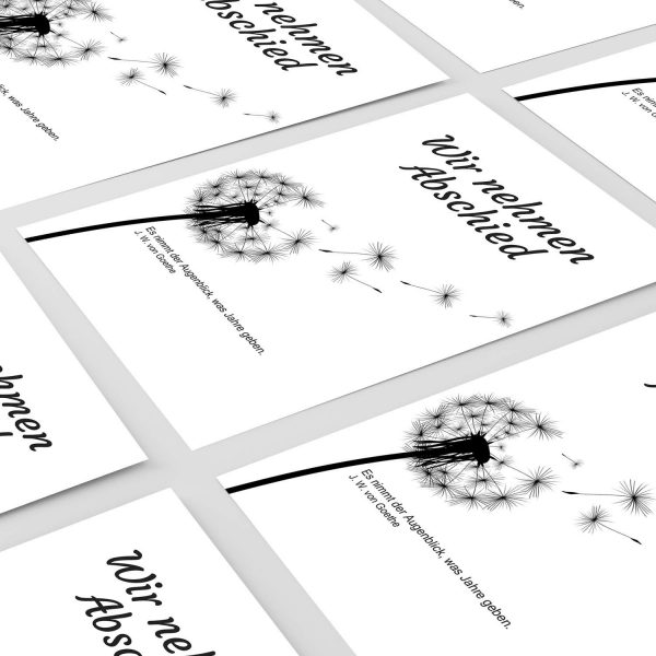 15 x Trauerkarten mit 15 Umschlägen im Set - Motiv Pusteblume 2 - Einladung Beerdigung, Anzeige, Trauer, Sterbefall, Friedhof, Begräbnis – Bild 5