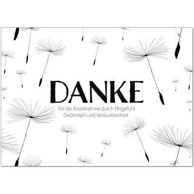 15 x Trauer Danksagungskarten mit Umschlag DIN A6, Motiv Zarte Pusteblumen im Wind, Danke Sagen nach Beerdigung