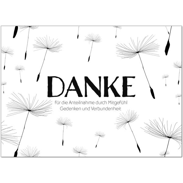 15 x Trauer Danksagungskarten mit Umschlag DIN A6, Motiv Zarte Pusteblumen im Wind, Danke Sagen nach Beerdigung
