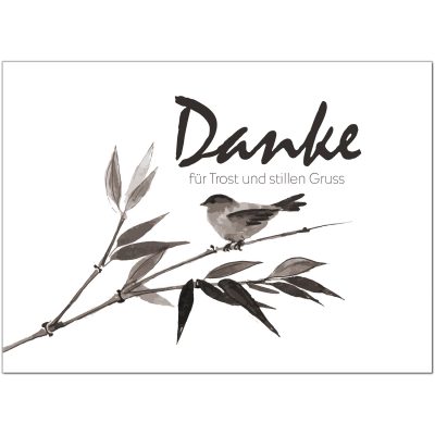 15 x Trauer Danksagungskarten mit Umschlag DIN A6, Motiv Aquarell Look schwarz weisser Vogel, Danke Sagen nach Beerdigung