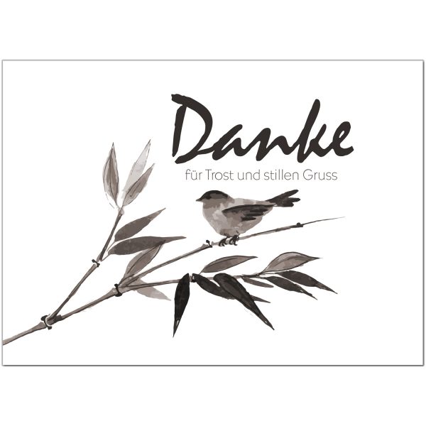 15 x Trauer Danksagungskarten mit Umschlag DIN A6, Motiv Aquarell Look schwarz weisser Vogel, Danke Sagen nach Beerdigung