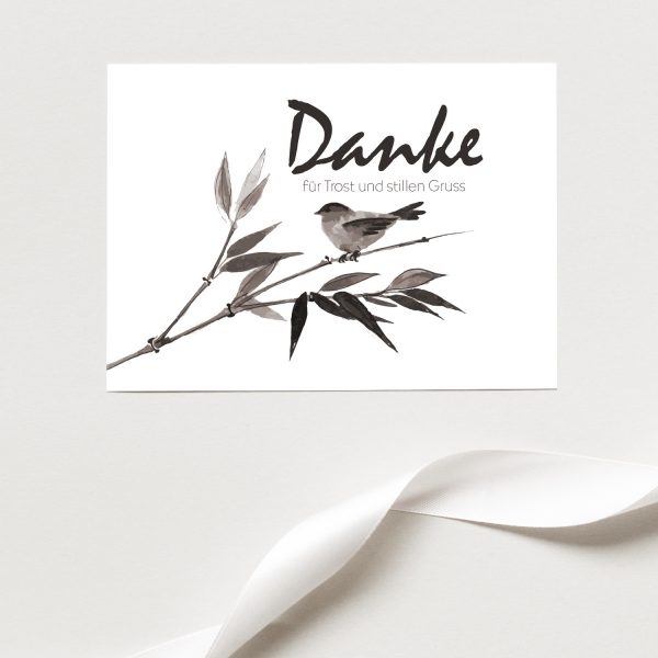 15 x Trauer Danksagungskarten mit Umschlag DIN A6, Motiv Aquarell Look schwarz weisser Vogel, Danke Sagen nach Beerdigung – Bild 5