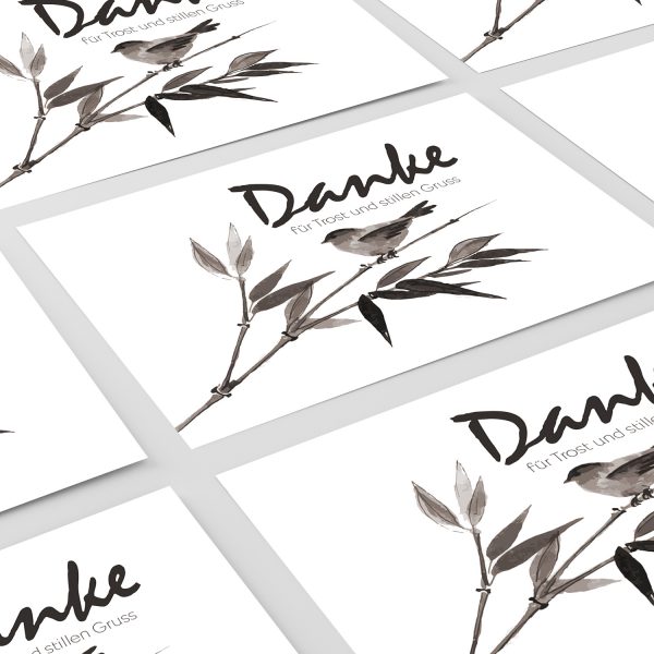 15 x Trauer Danksagungskarten mit Umschlag DIN A6, Motiv Aquarell Look schwarz weisser Vogel, Danke Sagen nach Beerdigung – Bild 6