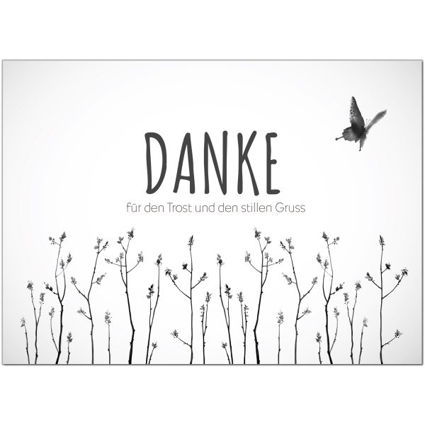 15 x Trauer Danksagungskarten mit Umschlag DIN A6, Motiv schlicht und edel, Danke Sagen nach Beerdigung