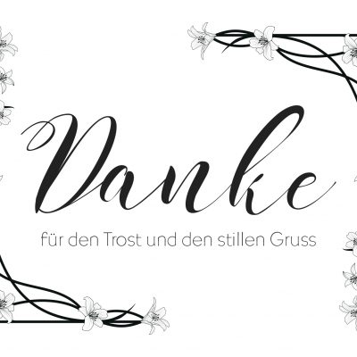 15 x Trauer Danksagungskarten mit Umschlag DIN A6, Motiv Danke im Blumen-Rahmen, Danke Sagen nach Beerdigung