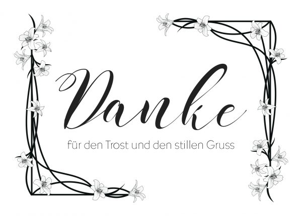 15 x Trauer Danksagungskarten mit Umschlag DIN A6, Motiv Danke im Blumen-Rahmen, Danke Sagen nach Beerdigung