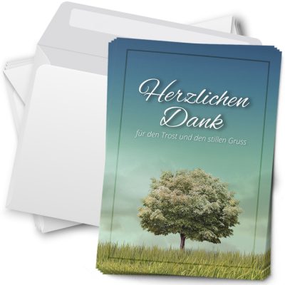 15 Dankeskarten Trauer mit Umschlag Motiv BAUM Karte nach Beerdigung zum Danke sagen Danksagung Trauerkarten Danksagungskarten