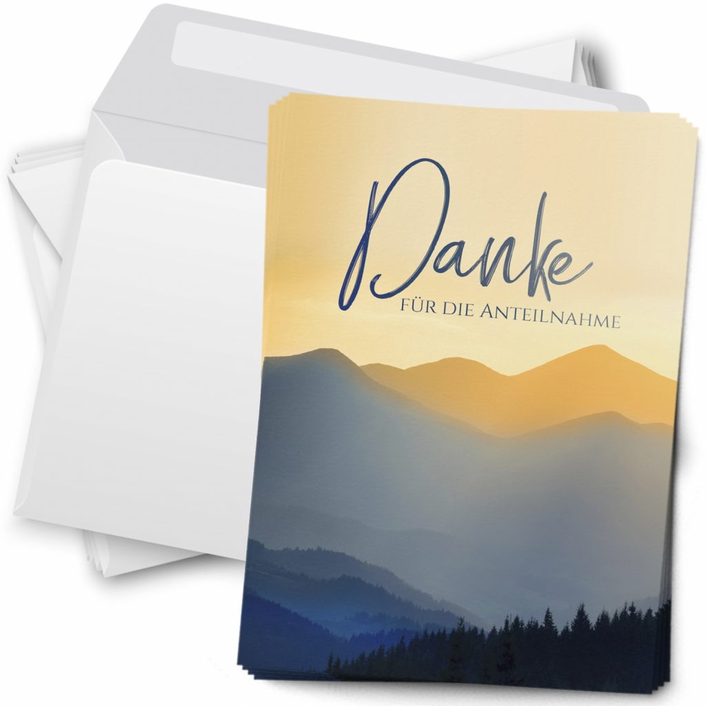 10 Dankeskarten Trauer mit Umschlag Motiv BERGE Karte nach Beerdigung zum Danke sagen Danksagung Trauerkarten Danksagungskarten