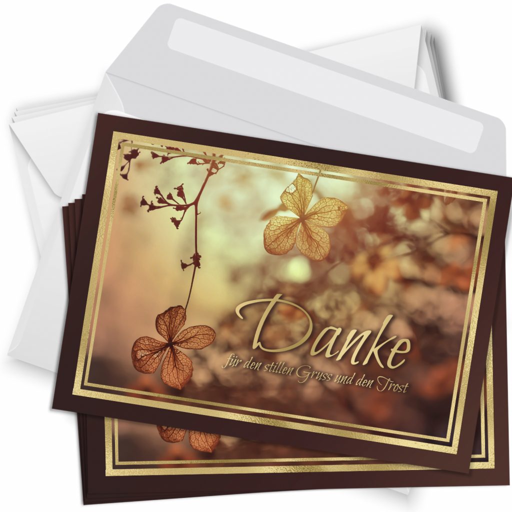 10 Dankeskarten Trauer mit Umschlag Motiv HERBSTGOLD Karte nach Beerdigung zum Danke sagen Danksagung Trauerkarten Danksagungskarten