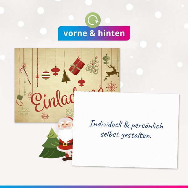 10 Einladungskarten Weihnachtsfeier mit Umschlägen – Hochwertige Postkarten Einladungen Weihnachten, Weihnachtsfeier, Advent & Heiligabend - Motiv Beige Vintage Weihnachtliche Symbole – Bild 3