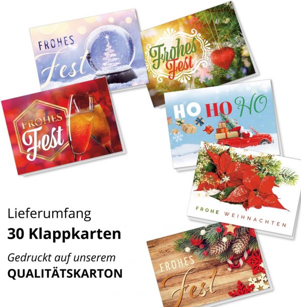 30 moderne Weihnachtskarten Klappkarten Mix mit Umschlag - großes Foto Motiv Weihnachten Grußkarten Set – Bild 8