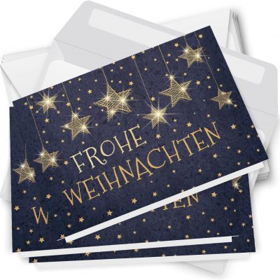 10 Weihnachtskarten Grußkarten zu Weihnachten - Klappkarten mit Umschlägen - Frohe Weihnachten Modern Sterne hängend