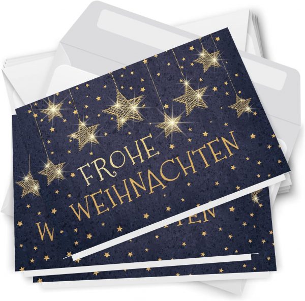 10 Weihnachtskarten Grußkarten zu Weihnachten - Klappkarten mit Umschlägen - Frohe Weihnachten Modern Sterne hängend
