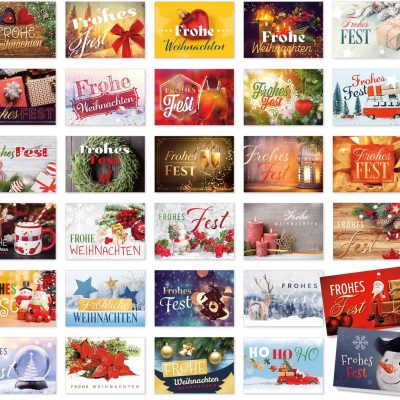 30 moderne Weihnachtskarten Klappkarten Mix mit Umschlag - großes Foto Motiv Weihnachten Grußkarten Set