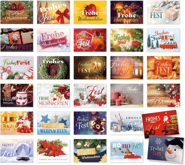30 moderne Weihnachtskarten Klappkarten Mix mit Umschlag - großes Foto Motiv Weihnachten Grußkarten Set