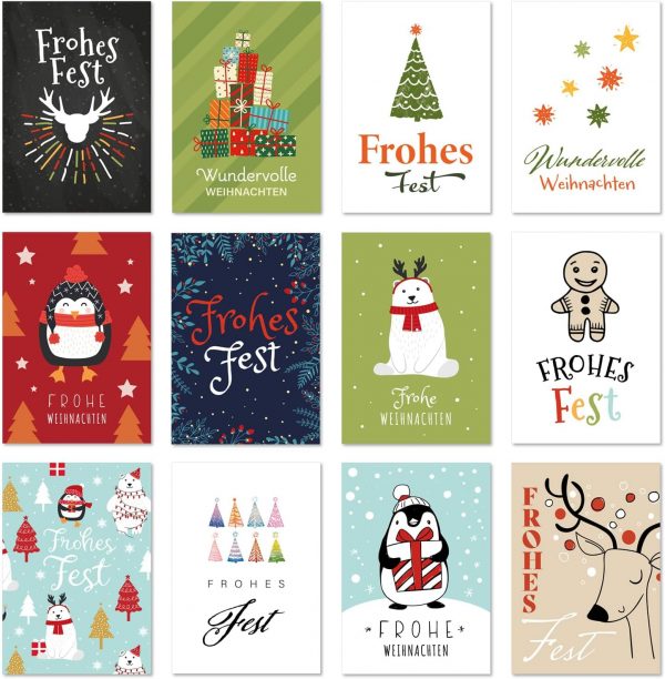 30 Weihnachtskarten Set mit Umschlag 30 Motive Grußkarten Frohe Weihnachten Postkarten Weihnachtspostkarten Mix 1 – Bild 6