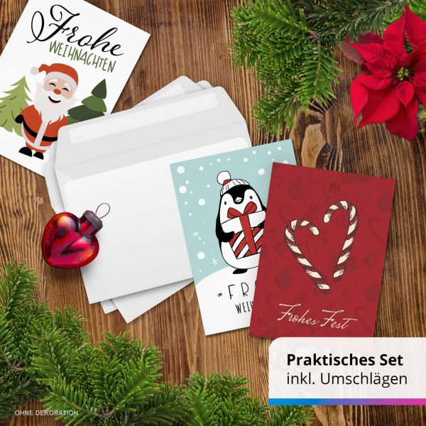 30 Weihnachtskarten Set mit Umschlag 30 Motive Grußkarten Frohe Weihnachten Postkarten Weihnachtspostkarten Mix 1 – Bild 4