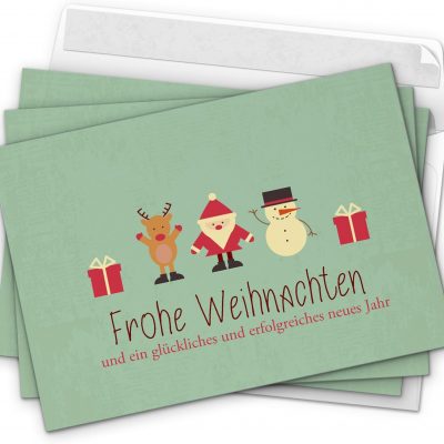 10 moderne Weihnachtskarten mit Umschlag, Motiv Moderner Vintage Look mit weihnachtlichen Symbolen (Türkis grün) - Grußkarten im Postkarten Format/Weihnachten/im Set