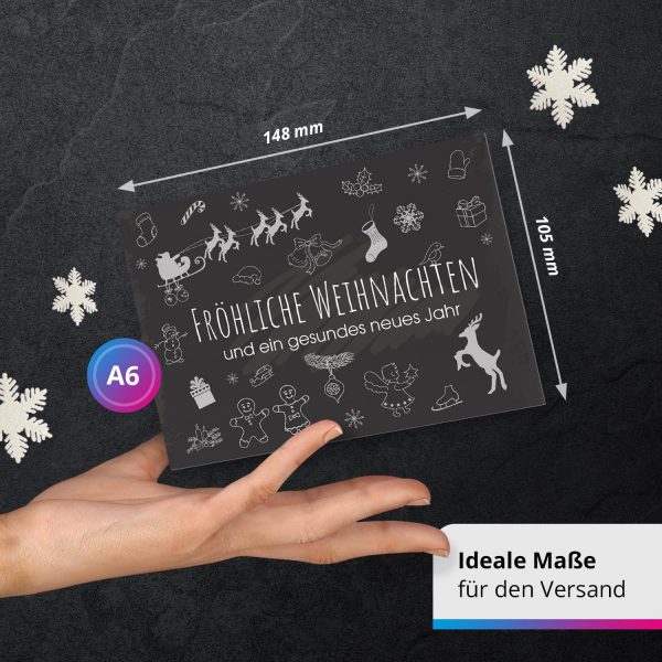 10 moderne Weihnachtskarten mit Umschlag, Motiv Tafel Kreide Look (schwarz, modern, Typo) im Postkarten Format/Weihnachten/Weihnachtspostkarten – Bild 2
