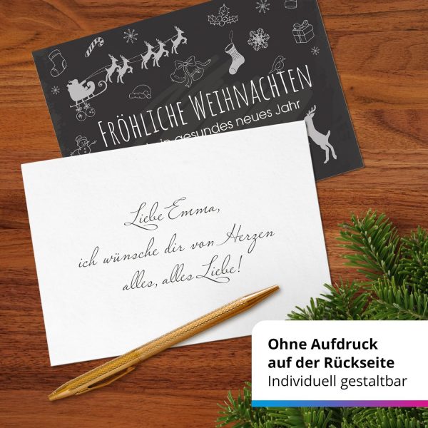 10 moderne Weihnachtskarten mit Umschlag, Motiv Tafel Kreide Look (schwarz, modern, Typo) im Postkarten Format/Weihnachten/Weihnachtspostkarten – Bild 3