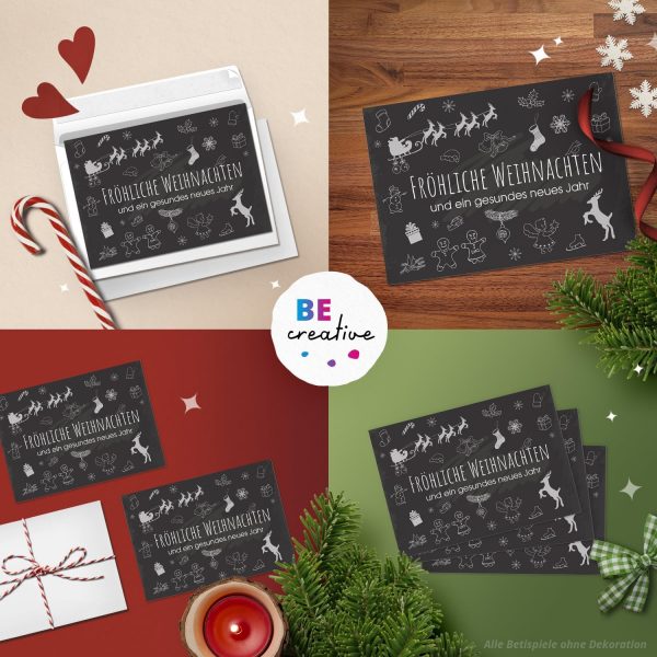 10 moderne Weihnachtskarten mit Umschlag, Motiv Tafel Kreide Look (schwarz, modern, Typo) im Postkarten Format/Weihnachten/Weihnachtspostkarten – Bild 4