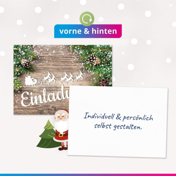 10 Einladungskarten Weihnachtsfeier mit Umschlägen – Hochwertige Postkarten Einladungen Weihnachten, Weihnachtsfeier, Advent & Heiligabend - Motiv Vintage Holz – Bild 2