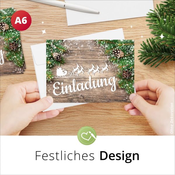 10 Einladungskarten Weihnachtsfeier mit Umschlägen – Hochwertige Postkarten Einladungen Weihnachten, Weihnachtsfeier, Advent & Heiligabend - Motiv Vintage Holz – Bild 4