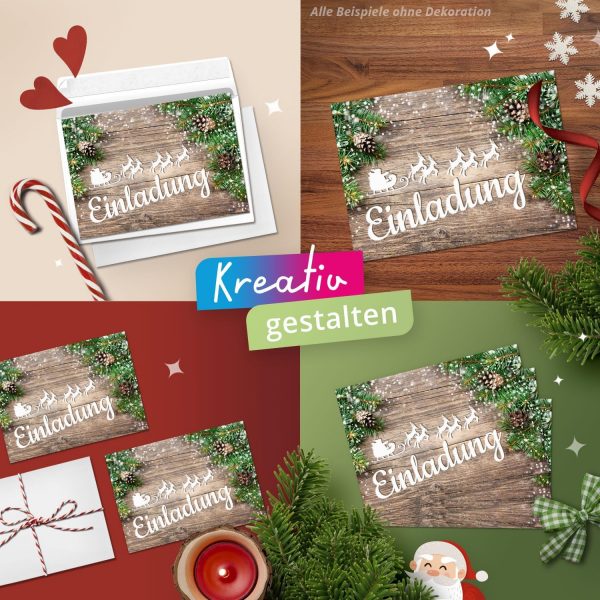 10 Einladungskarten Weihnachtsfeier mit Umschlägen – Hochwertige Postkarten Einladungen Weihnachten, Weihnachtsfeier, Advent & Heiligabend - Motiv Vintage Holz – Bild 3