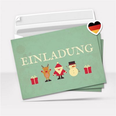 10 Einladungskarten Weihnachtsfeier mit Umschlägen – Hochwertige Postkarten Einladungen Weihnachten, Weihnachtsfeier, Advent & Heiligabend - Motiv Mint Grün Vintage Look