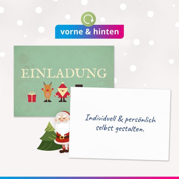 10 Einladungskarten Weihnachtsfeier mit Umschlägen – Hochwertige Postkarten Einladungen Weihnachten, Weihnachtsfeier, Advent & Heiligabend - Motiv Mint Grün Vintage Look – Bild 3