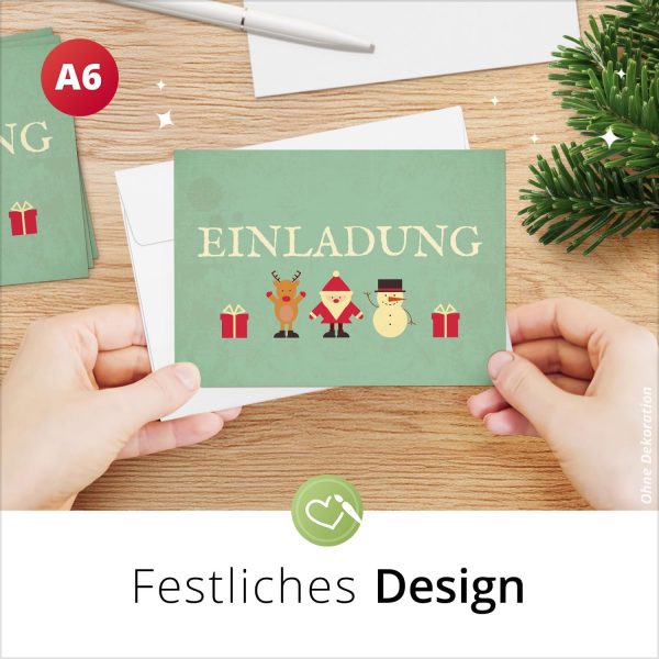 10 Einladungskarten Weihnachtsfeier mit Umschlägen – Hochwertige Postkarten Einladungen Weihnachten, Weihnachtsfeier, Advent & Heiligabend - Motiv Mint Grün Vintage Look – Bild 2