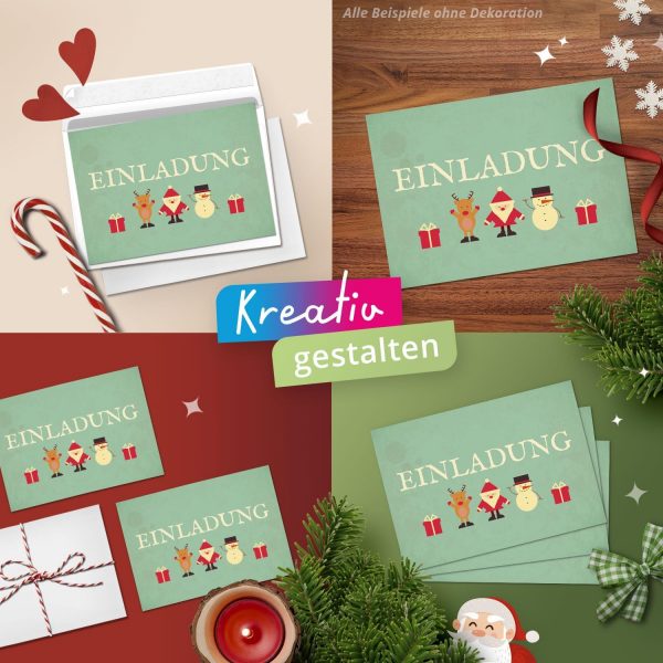 10 Einladungskarten Weihnachtsfeier mit Umschlägen – Hochwertige Postkarten Einladungen Weihnachten, Weihnachtsfeier, Advent & Heiligabend - Motiv Mint Grün Vintage Look – Bild 4