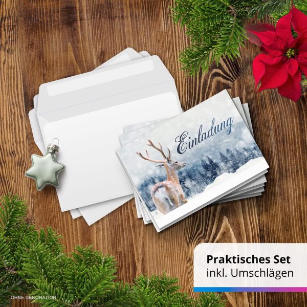 10 x Einladungskarten Klappkarten Weihnachten mit Umschlag zur Weihnachtsfeier Motiv Rentier im Schnee – Bild 7