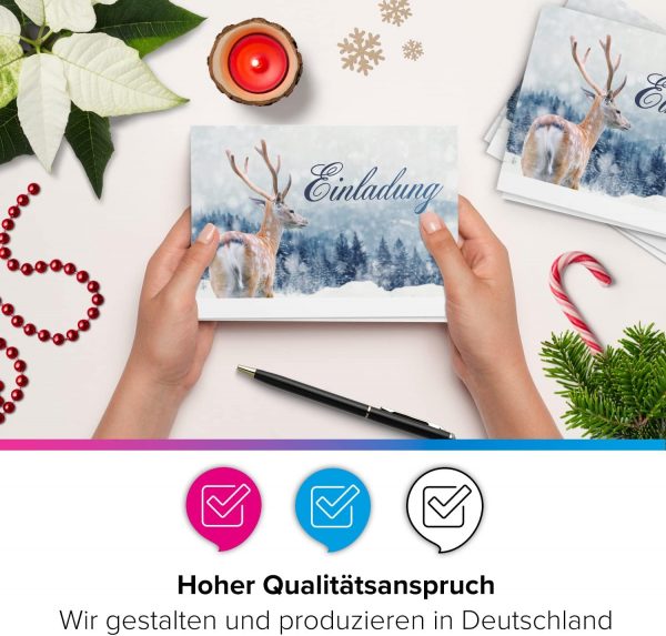 10 x Einladungskarten Klappkarten Weihnachten mit Umschlag zur Weihnachtsfeier Motiv Rentier im Schnee – Bild 6