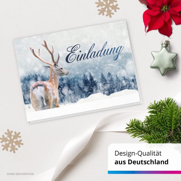 10 x Einladungskarten Klappkarten Weihnachten mit Umschlag zur Weihnachtsfeier Motiv Rentier im Schnee – Bild 4