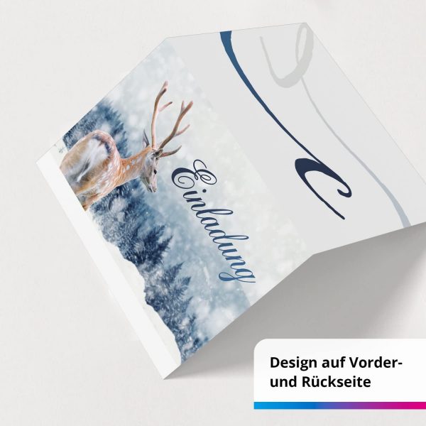 10 x Einladungskarten Klappkarten Weihnachten mit Umschlag zur Weihnachtsfeier Motiv Rentier im Schnee – Bild 3