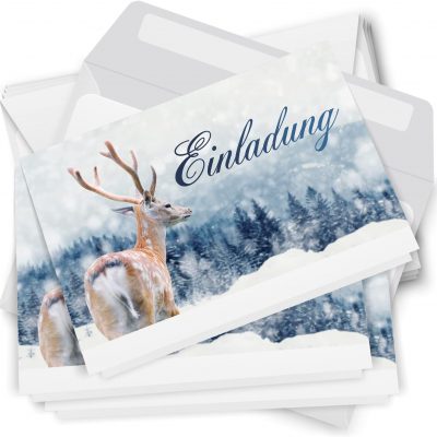 10 x Einladungskarten Klappkarten Weihnachten mit Umschlag zur Weihnachtsfeier Motiv Rentier im Schnee